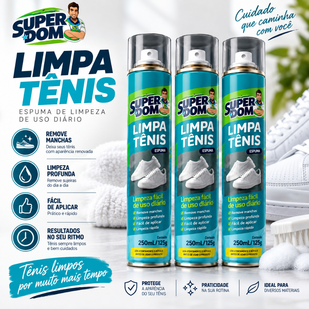 Limpa Tênis Super Dom Spray 250ml Limpador para Limpeza e Manutenção de Calçados
