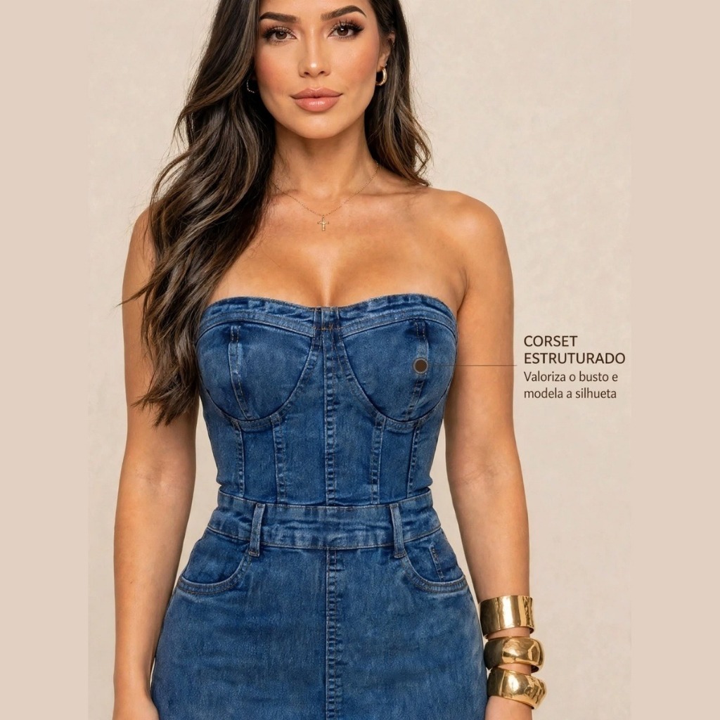 Vestido Jeans Longo Tubinho Com Elastano Abertura Na Frente — imagem 2 de 2