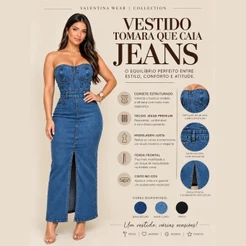 Vestido Jeans Longo Tubinho Com Elastano Abertura Na Frente