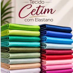Tecido Cetim com Elastano 3 ou 5 Metros Várias Cores para Vestido de Festa Saia Blusa Robe Noiva e Costura Criativa