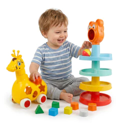 Kit Educativo Infantil Escorrega Ball + Girafa Lola | Brinquedo de Encaixar Formas | QUEEN SHOP