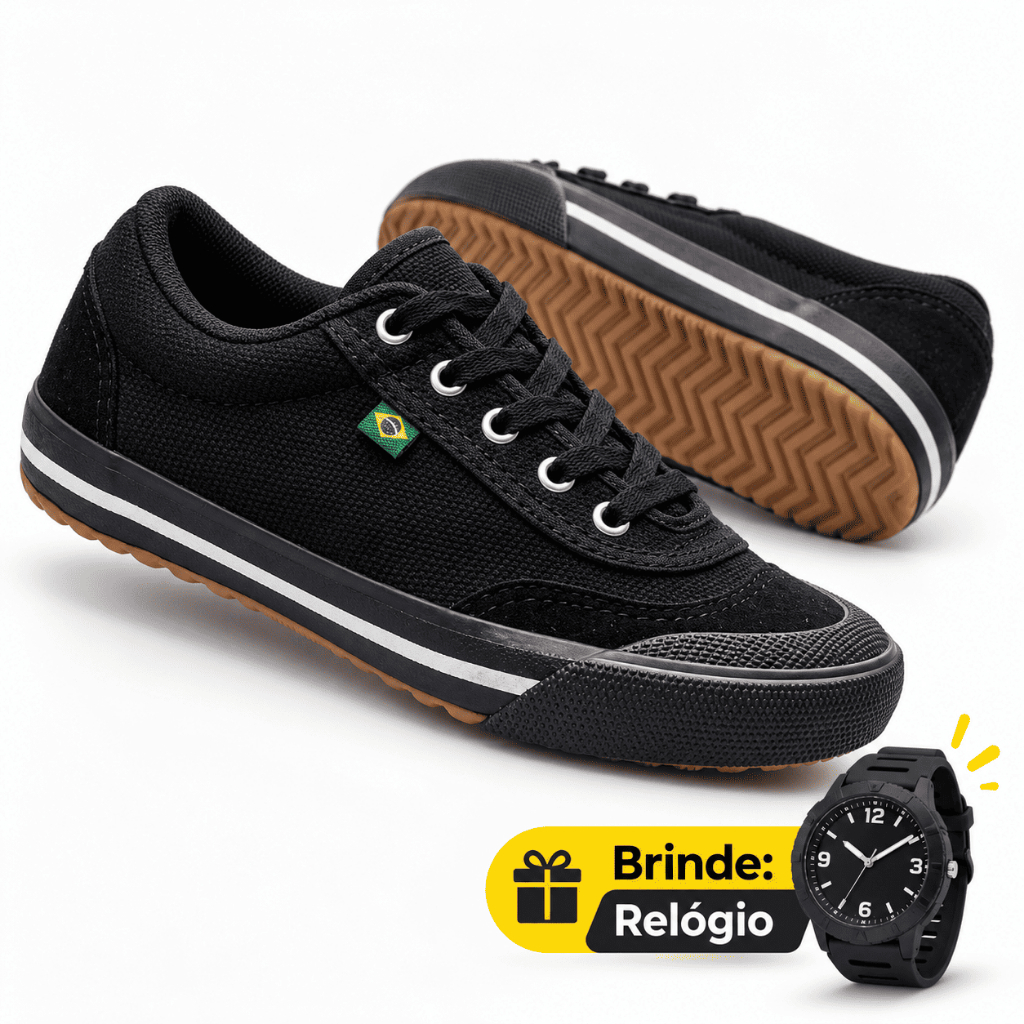 Chuteira Futsal Masculina Futebol Salão Indoor Preta Solado Emborrachado Antiderrapante + Relógio Brinde