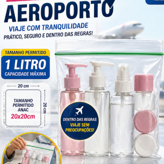 Saco Zip Viagem Avião ANAC 1 Litro 20x20 Mala De Mão Líquidos Transparente