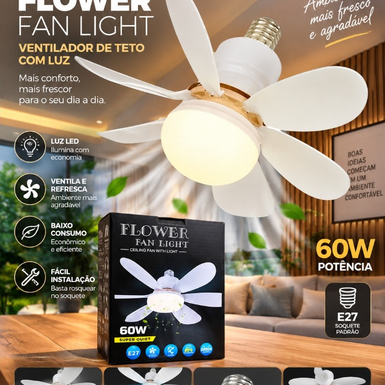 Ventilador de Teto com Luz para Pequenos Espaços Silencioso Controle Remoto Instalação Fácil Bivolt