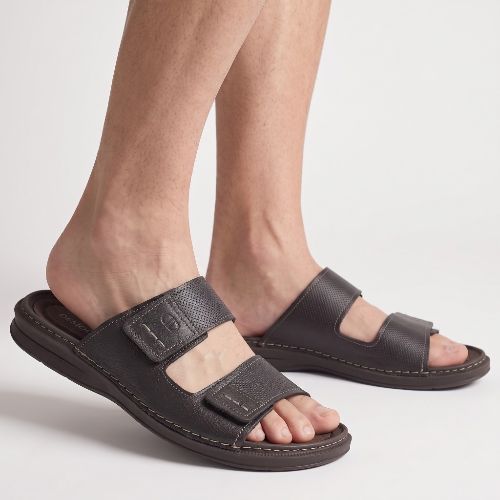 Chinelo Democrata Slide Papete Couro Legitimo Tira Ajustavel