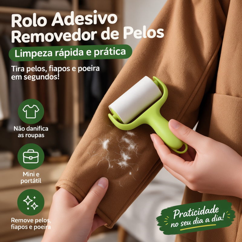 Rolo Adesivo Removedor de Pelos, Fios e Poeira, Portátil para Roupas, Sofá e Pet