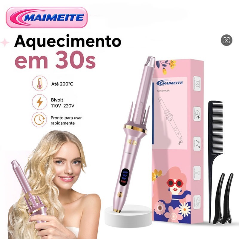 Maimeite Modelador De Cachos Giro Automático25mm Profissional Bivolt Revestimento Cerâmico Painel LED Aquecimento Rápido
