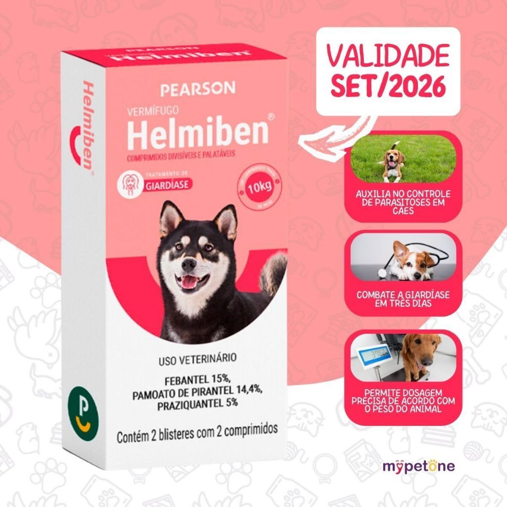 Helmiben Vermífugo Pearson para Cães 10Kg - 4 Comprimidos