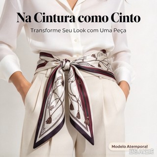 Lenço Quadrado de Cetim 90x90cm Multiuso, Estampa Elegante, Amarração para Cabelo, Pescoço, Cinto, Bolsa e Top