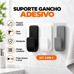 Kit 3 Ganchos Adesivos Suporte Resistente Fita Dupla Face 3M Parede Sem Furo - Toalha Roupa Cozinha Banheiro