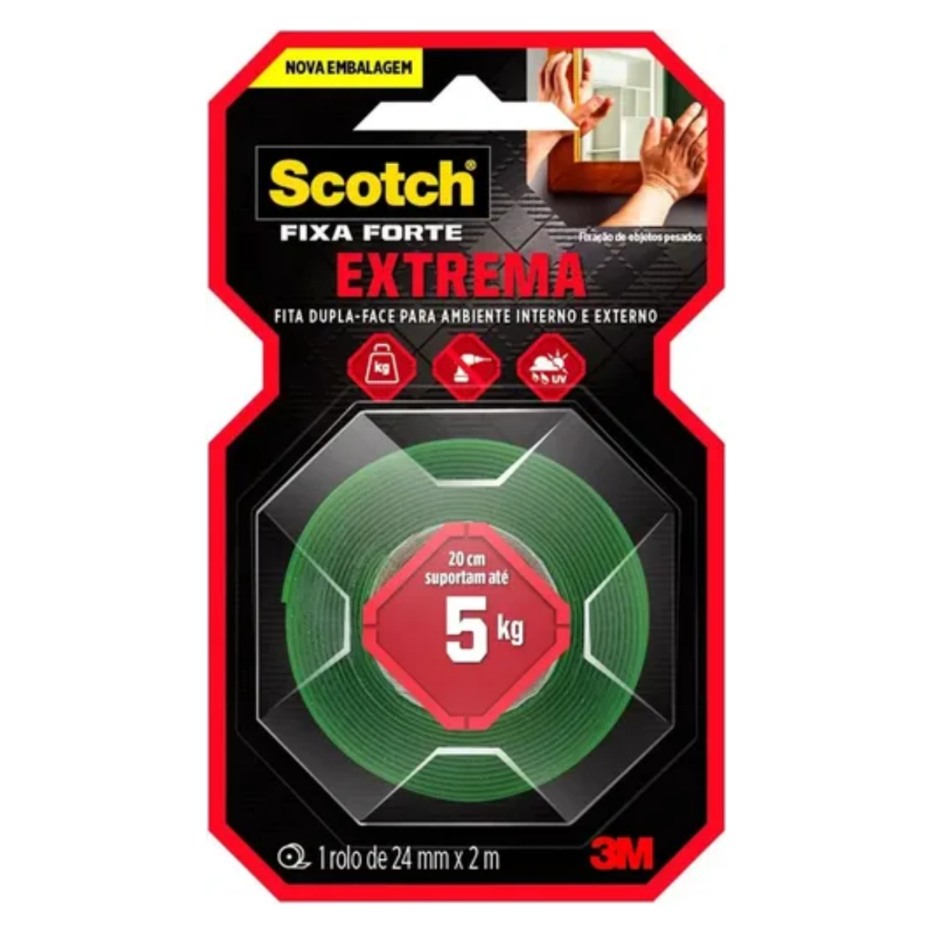 Fita Dupla Face Fixa forte Extrema 24mm x 2m Extreme 3M