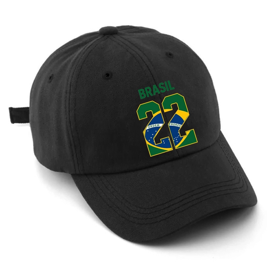 Boné Brasil 22 Boné Preto Masculino Brasil Bandeira Patriota e Feminino Baseball Aba Curva Várias Cores Premium