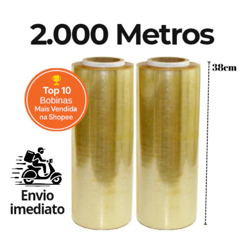 kit 2 Bobinas Plastico Filme Pvc Esticavel Resistente 38cm X 1000m