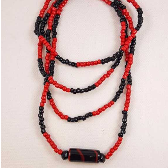 Guia de Proteção de Exú Pomba Gira 7x7 Fio de Contas Preto e Vermelho Fima de Murano Umbanda Candomblé Envio Imediato