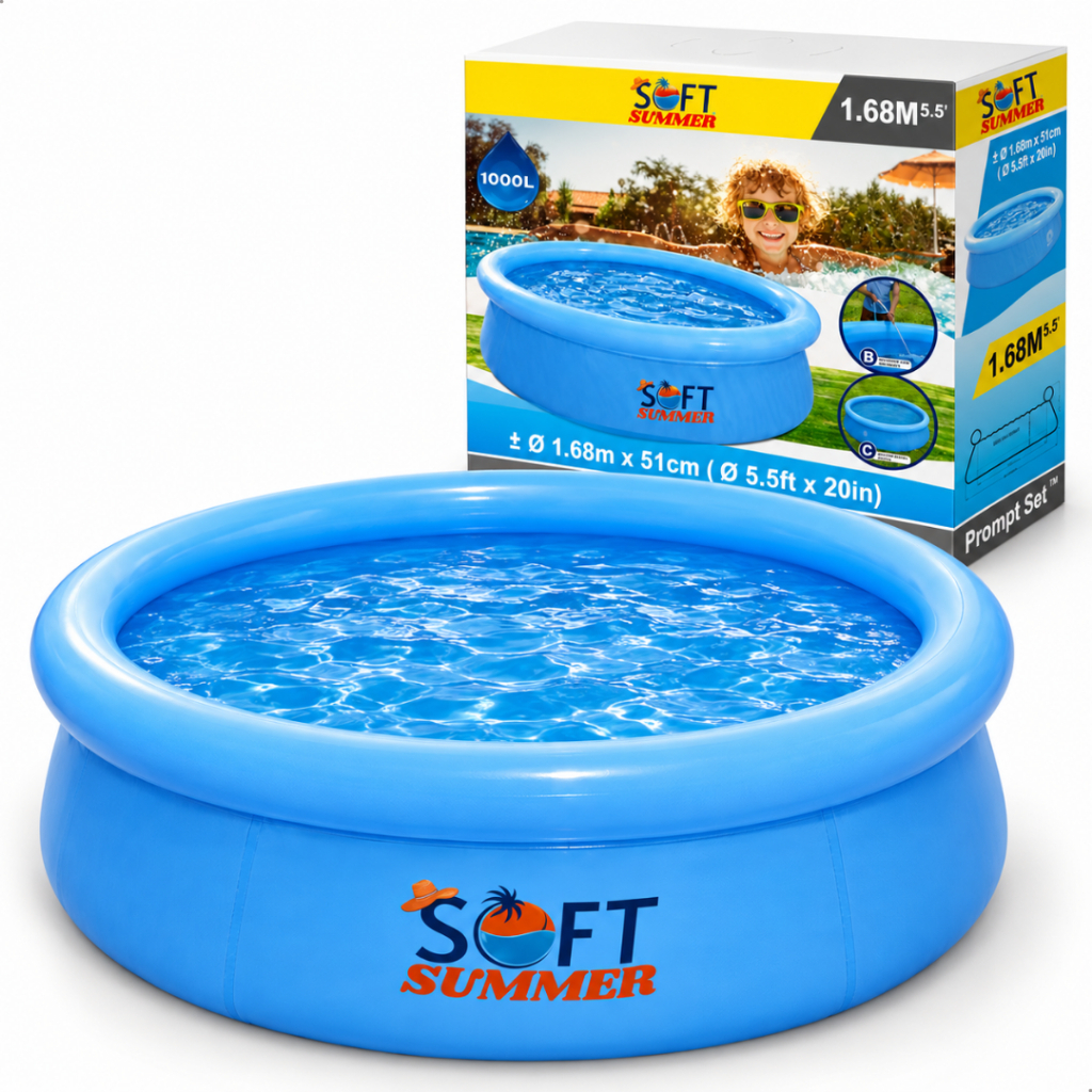Piscina Infantil 1000 Litros Redonda Piscina Inflável com Borba PVC 168x51cm Piscina para Criança