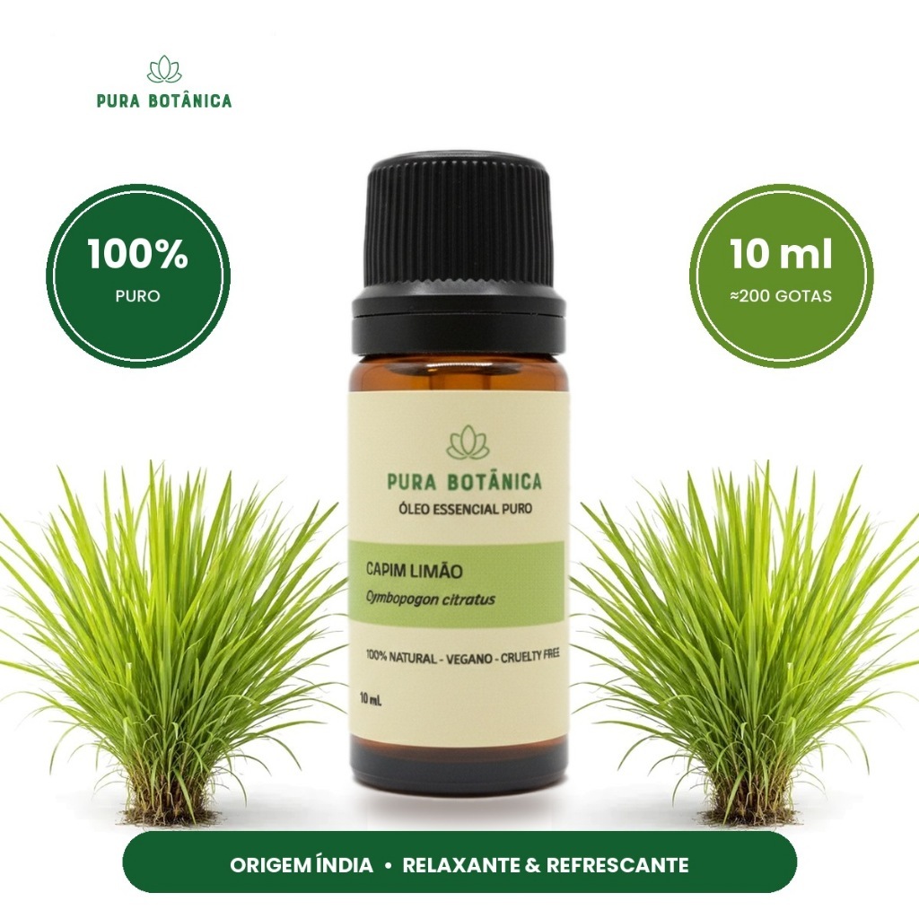Óleo Essencial de Capim-Limão Lemongrass 100% Puro 10ml Relaxante Calmante Difusor Aromaterapia Escalda-Pés Massagem