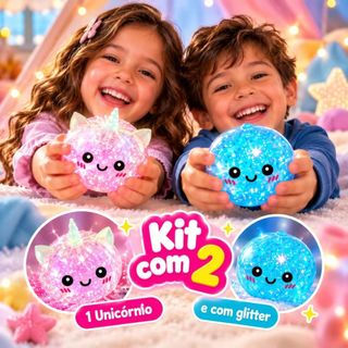 Kit 2 Dumpling Squishy Super Raro Unicórnio e Bolinha Fofo Glitter Macio Antiestresse Tamanho Grande
