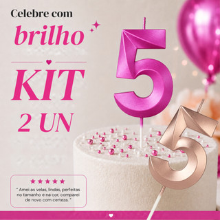 2 Vela de Aniversário Numero Bolo Pink Rose Gold Perolizada