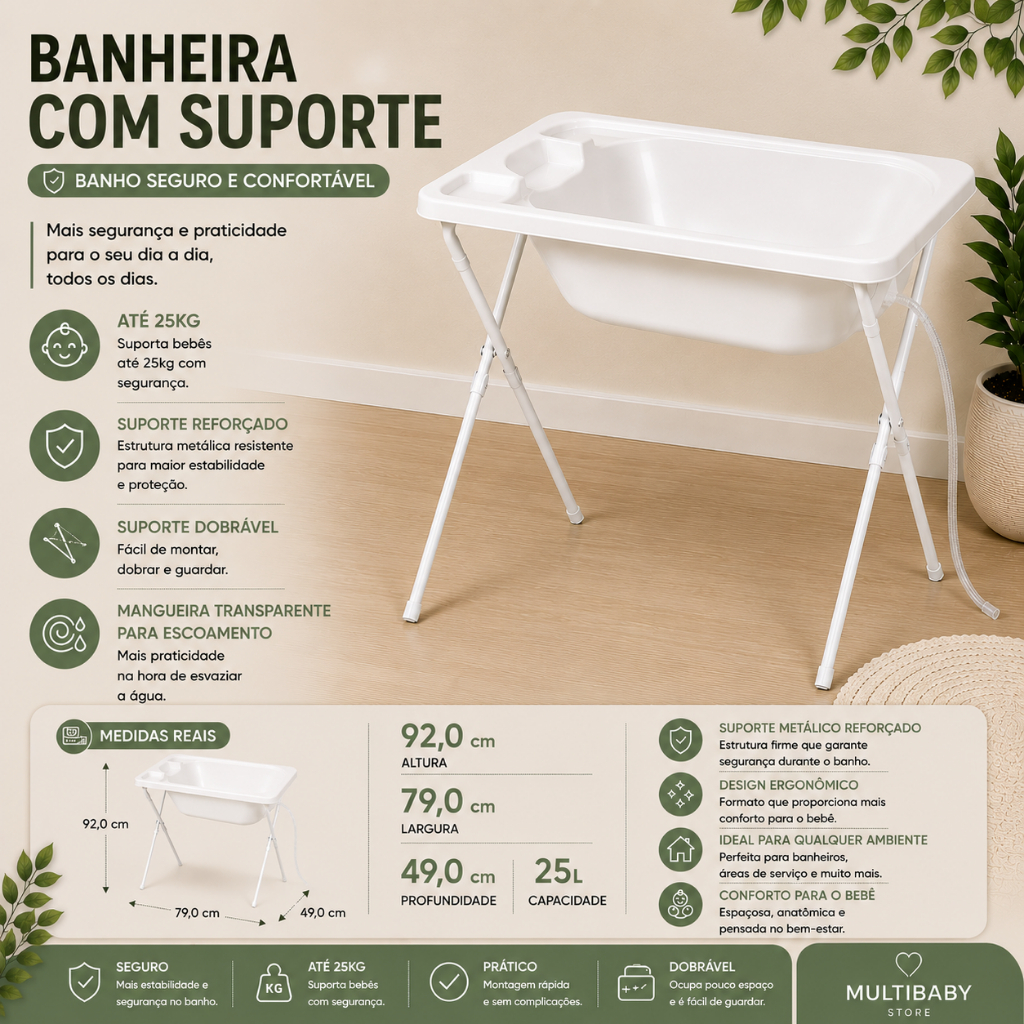 Banheira de Bebê com Suporte para Criança Menino e Menina Branca, Azul e Rosa