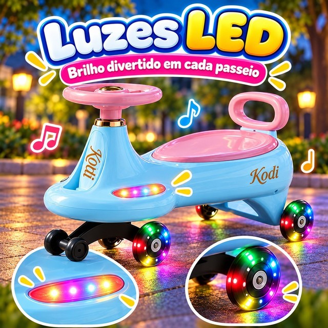 arrinho de Passeio Infantil 360° Rolima com Luz LED Até 100kg, Menino ou Menina, Gira Gira Car P23