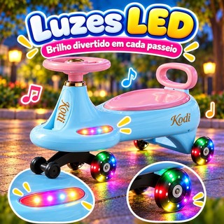 arrinho de Passeio Infantil 360° Rolima com Luz LED Até 100kg, Menino ou Menina, Gira Gira Car P23