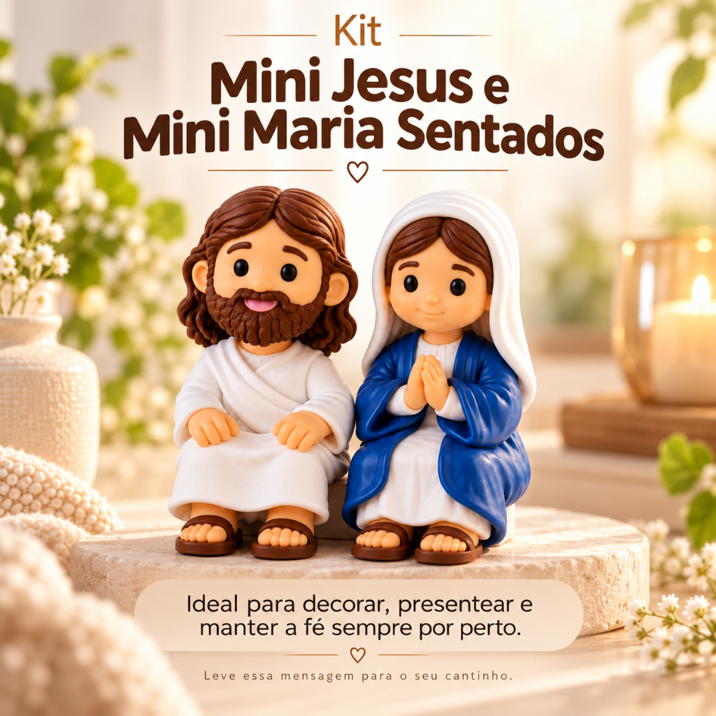 Mini Jesus, Mini MariaSentado Decorativo, Fé, Carinho e Significado