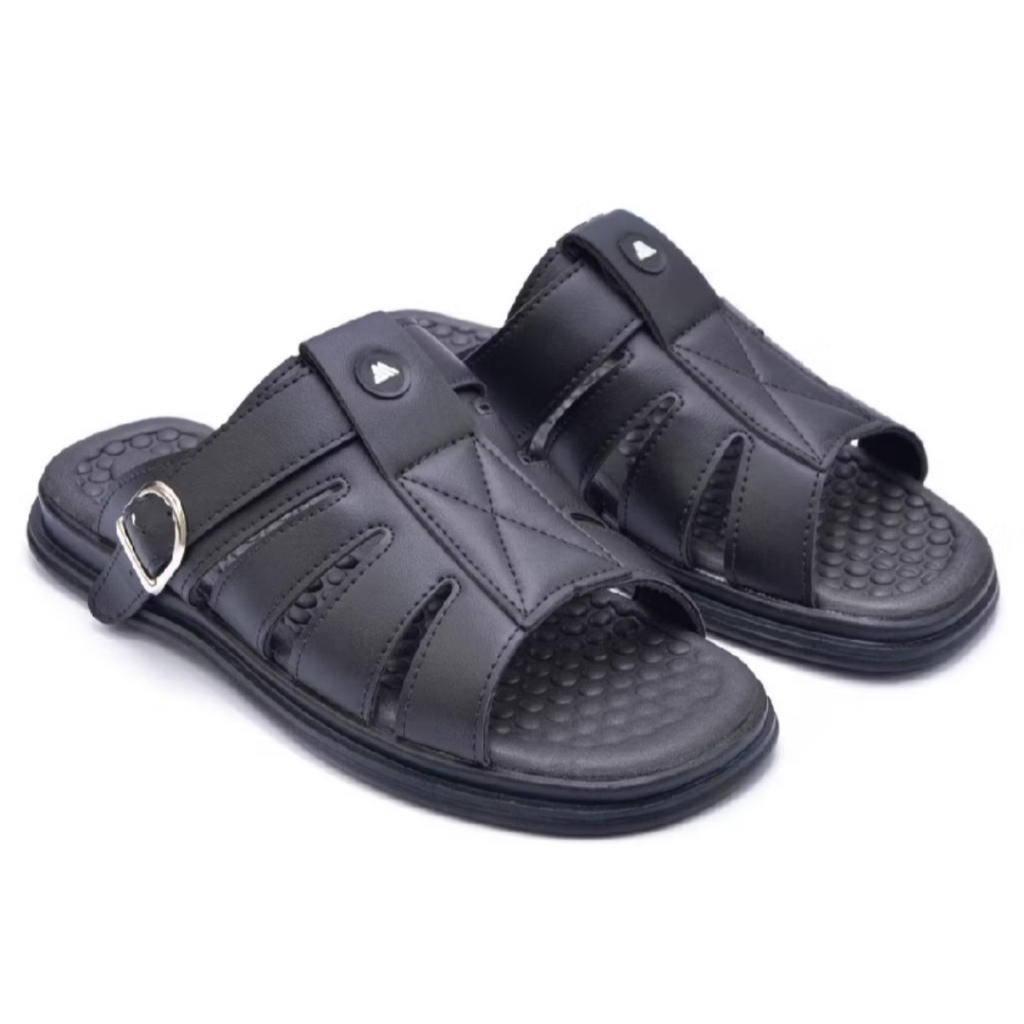 Sandália Masculina Franciscana Anti Stress Chinelo Ortopédico em Couro Ecológico 2 em 1 com Fecho em Fivela Promoção
