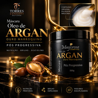 Máscara Argan Branco Maycrene 500g Pós Progressiva Anti-Frizz Brilho Ouro Marroquino Profissional