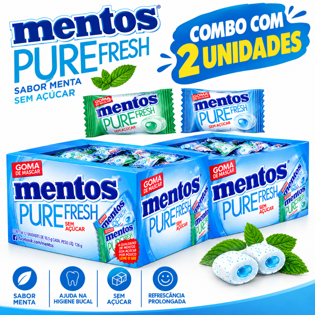 Kit 2 Caixas Mentos Chiclete Pure Fresh Mint e Wintergreen com 120 un.