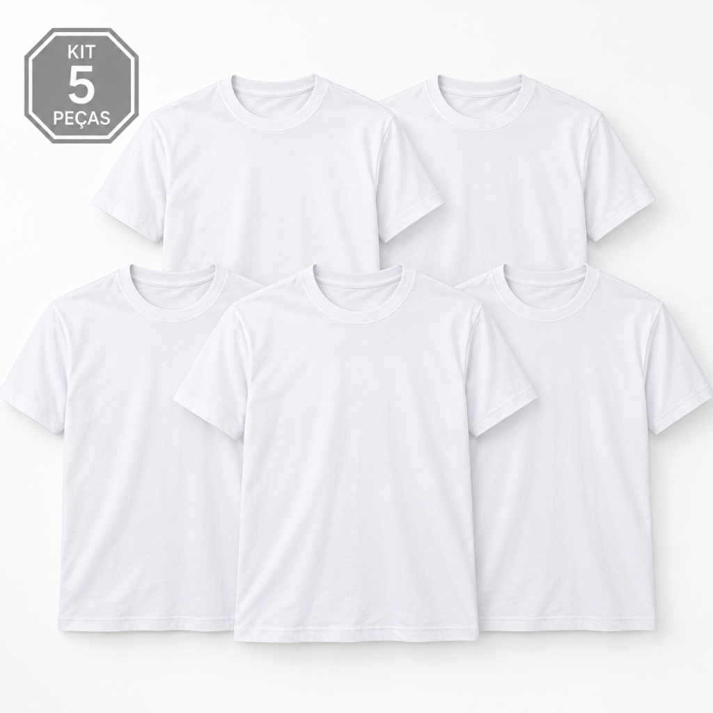 Kit 5 Camisetas Lisas Brancas ou Pretas Masculinas 100% Algodão