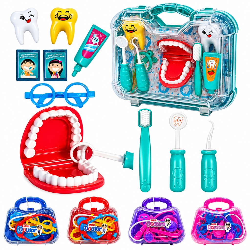 Kit Médico Infantil Maleta de Dentista Brinquedo Educativo Mini Doutor Doutora Brinquedo Educativo