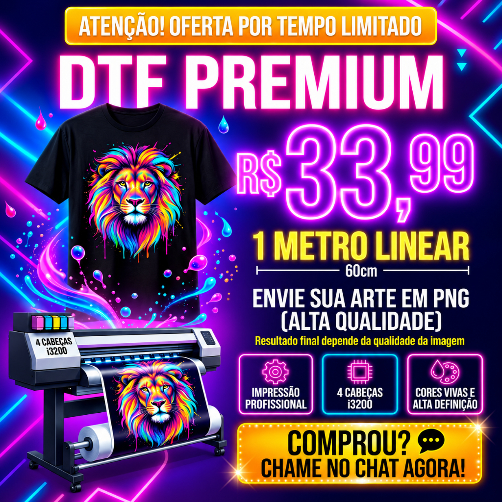 DTF 1 METRO LINEAR (60cm) – Cores Vivas e Alta Qualidade!