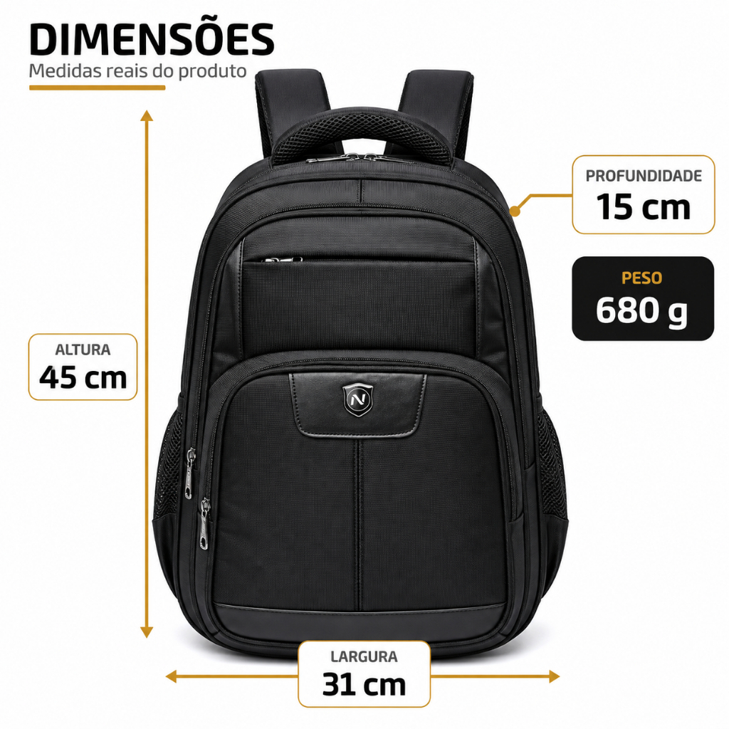 Mochila Masculina Reforçada Preta Executiva Nytron Para Faculdade Viagem Trabalho Espaçosa Resistente · foto 2