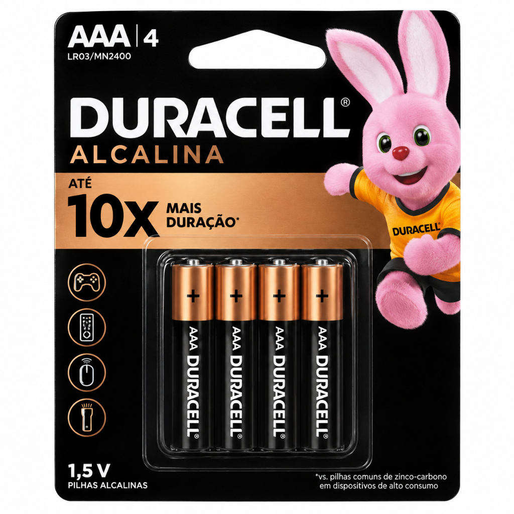 PILHA ALCALINA DURACELL AAA 1,5V CARTELA C/4 EM BLISTER