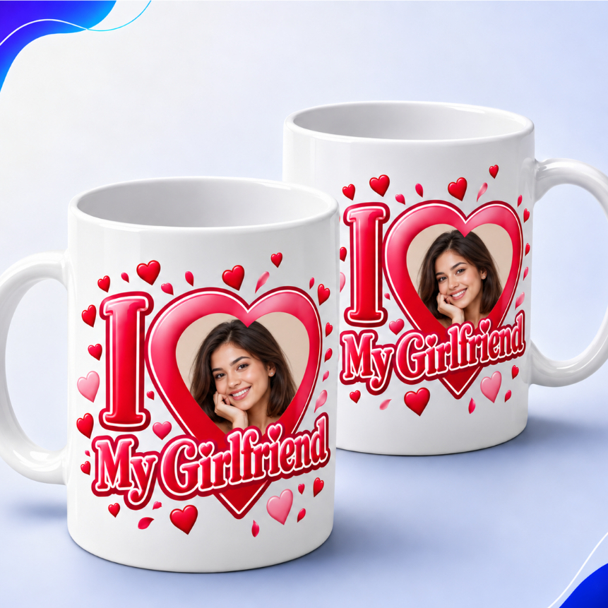 Caneca Xícara Personalizada I love My Girlfriend/I Love My Boyfriend Dia dos Namorados Com Sua Foto