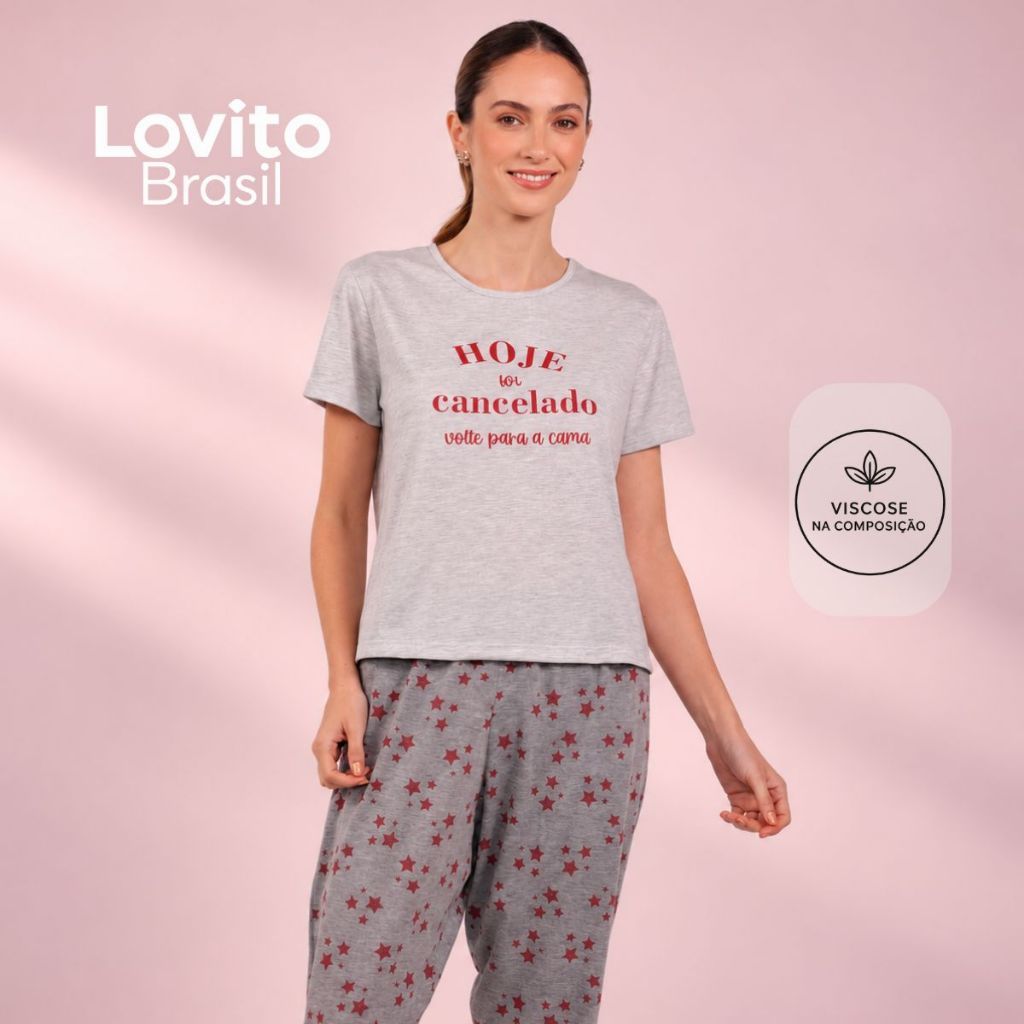 Lovito Conjunto de Pijama Calça Estampado Moda Feminina PJB22822316