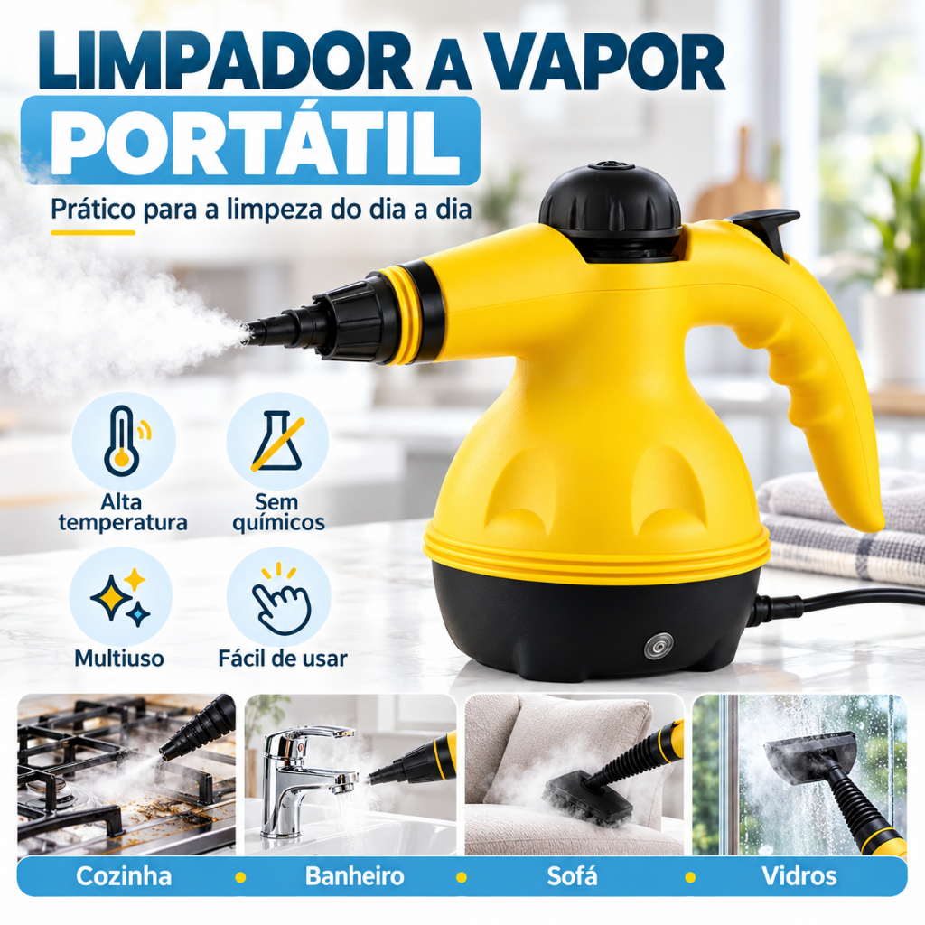 Limpador a Vapor Multiuso Portátil Para Limpeza Doméstica Cozinha Banheiro Vidros e Estofados -D03