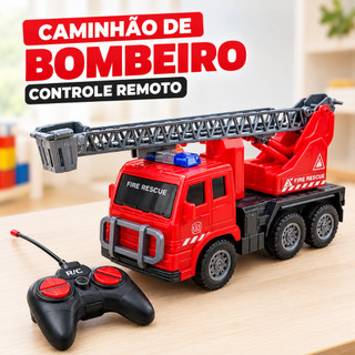 Brinquedo Caminhão de Bombeiro Infantil com Controle Remoto Carrinho RC Vermelho