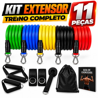 KIT 11 ELÁSTICOS EXTENSOR TREINO FITNESS FUNCIONAL ACADEMIA EM CASA