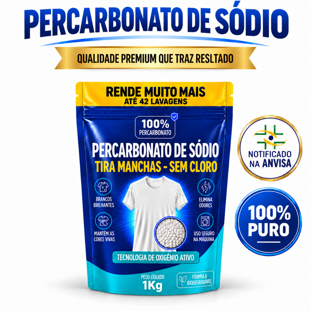 Percarbonato De Sódio 100%Puro Alta Pureza Clareador Alvejante Tira Manchas roupas brancas e coloridas