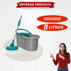 Mop Giratório 8 Litros Econômico Cesto Plástico Esfregão Microfibra