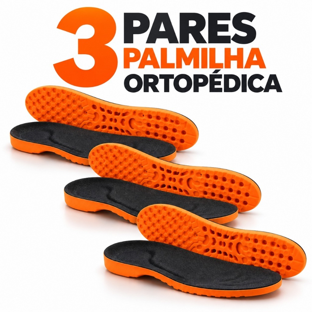 Kit 3 Pares Palmilha Ortopédica Gel PU Anatômica Confortável Absorção de Impacto Para Tênis e Sapato