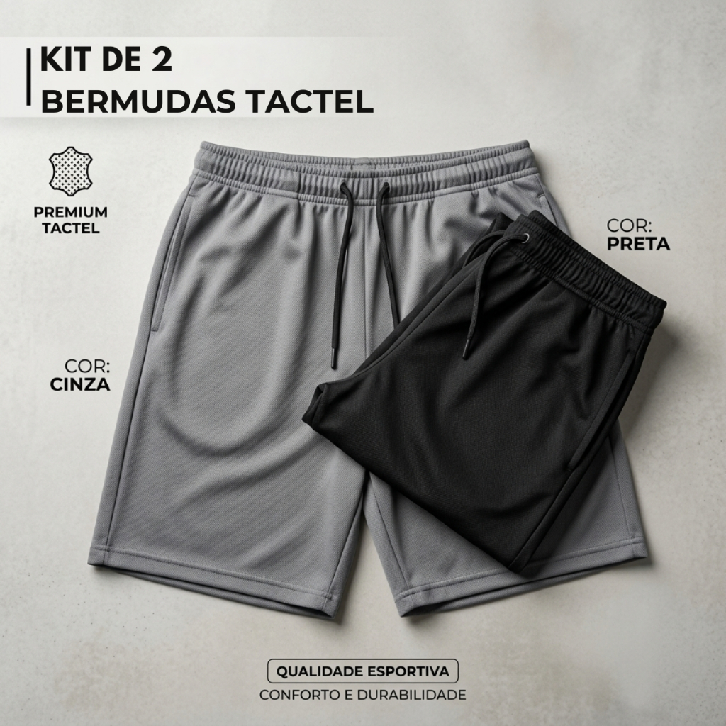 Kit 2 Bermudas Tactel Masculina com Elastano Secagem Rápida