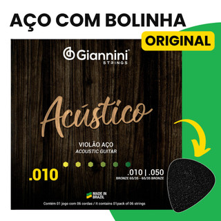 Encordoamento Giannini Com Bolinha Geswam Encordoamento Violão Aço 010 Corda de Violão de Aço Bronze