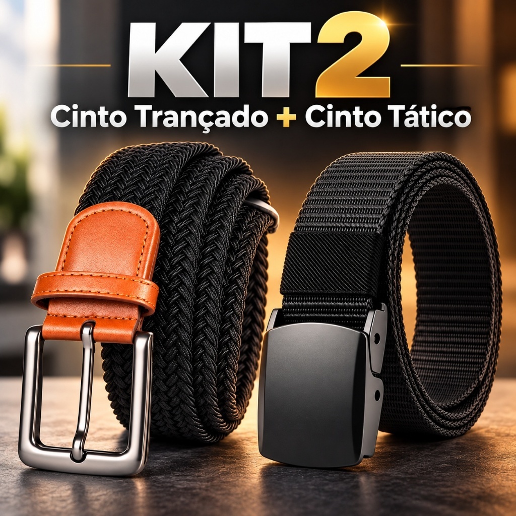Kit 2 Cintos Unissex 120cm Trançado e Nylon Tático com Fivela Automática Ajustável para Jeans e Trabalho