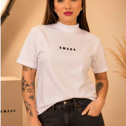 Blusa Gola Alta T-shirt Com Estampa Moda Blogueira 100% Algodão