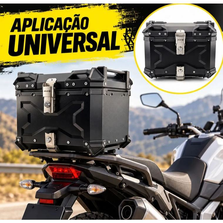 Bauleto Bau Preto Moto 45 Litros ACM Aluminio Com Suporte Universal Xtreme Com Encosto Passageiro — imagem 2 de 2