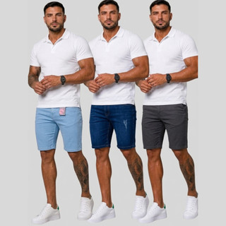 Kit 3 Bermudas Masculina Jeans Com Lycra Elastano Short Jeans Masculino Estica Slim Vários Modelos Direto da Fábrica