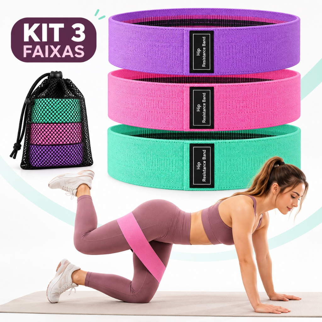 Kit 3 Faixas Elásticas 3 Níveis Resistência Yoga Pilates Academia Treino em Casa