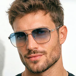 Oculos de Sol Aviador Quadrado Premium Prata Azul Degrade Classico Elegante uv400 Masculino Feminino